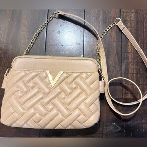 Chic Beige Quilted Crossbody Bag with Chain Strap